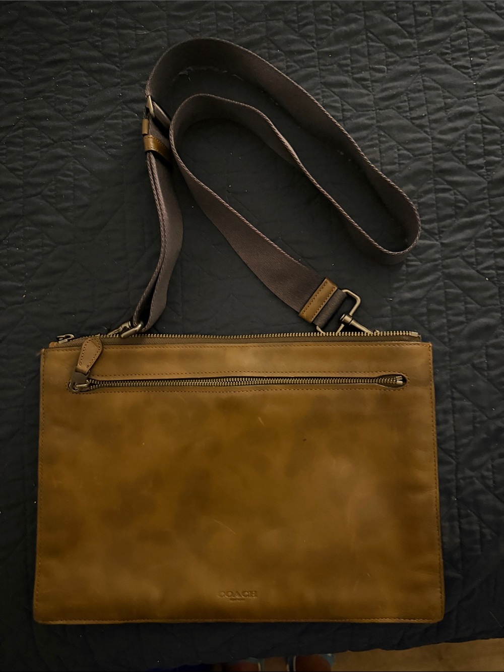 Coach Tan Leather Messenger Crossbody with Dark Brown Strap